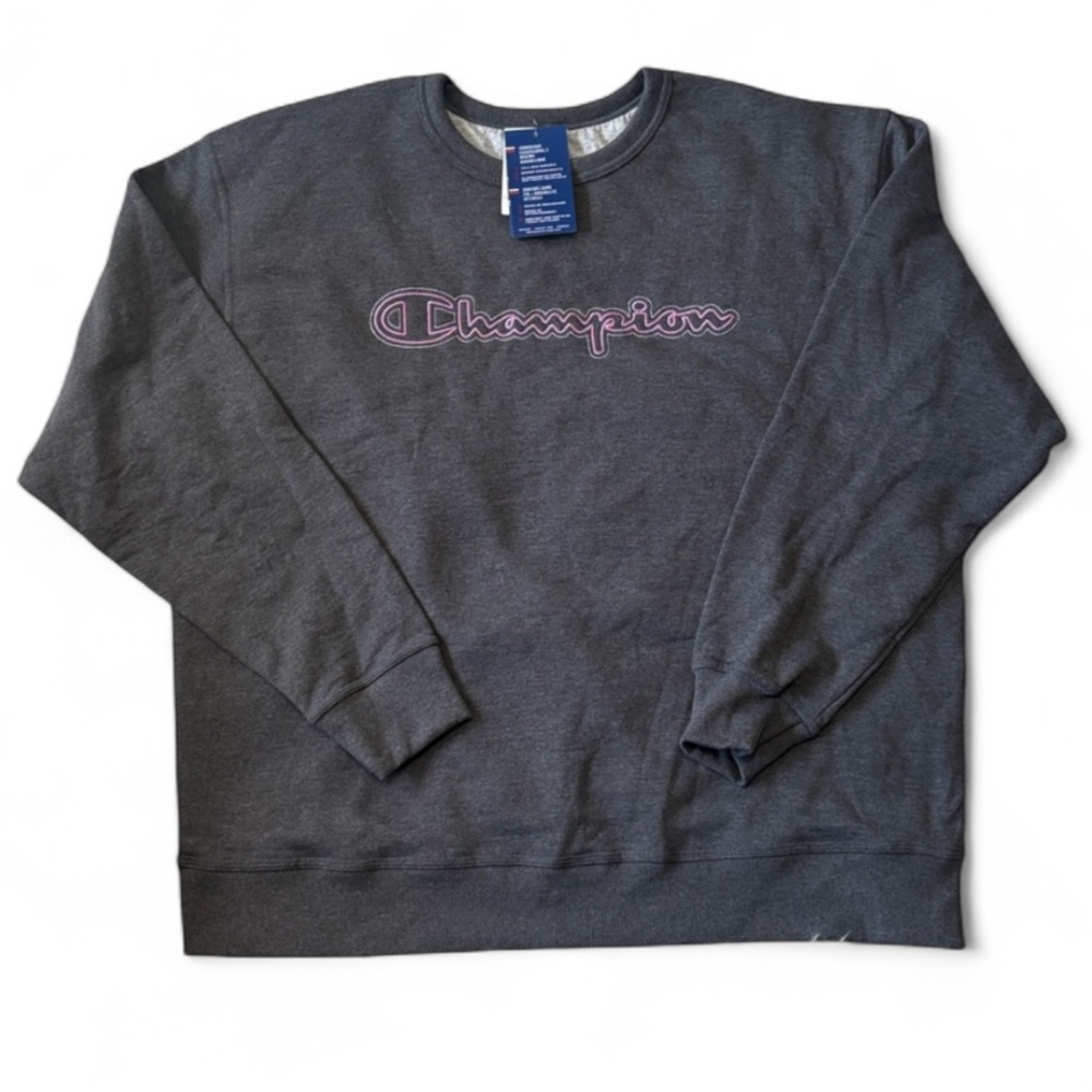 NWT Champion Power Blend Grey Graphic Long Sleeve Crewneck Size 2XL